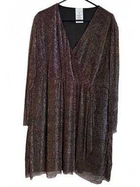 Serra Dress Size XL Extra Large Metallic Shimmery Faux Wrap Evening Party Brown